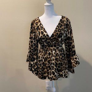 Betsey Johnson Boho Bell Sleeve Animal Print Blouse